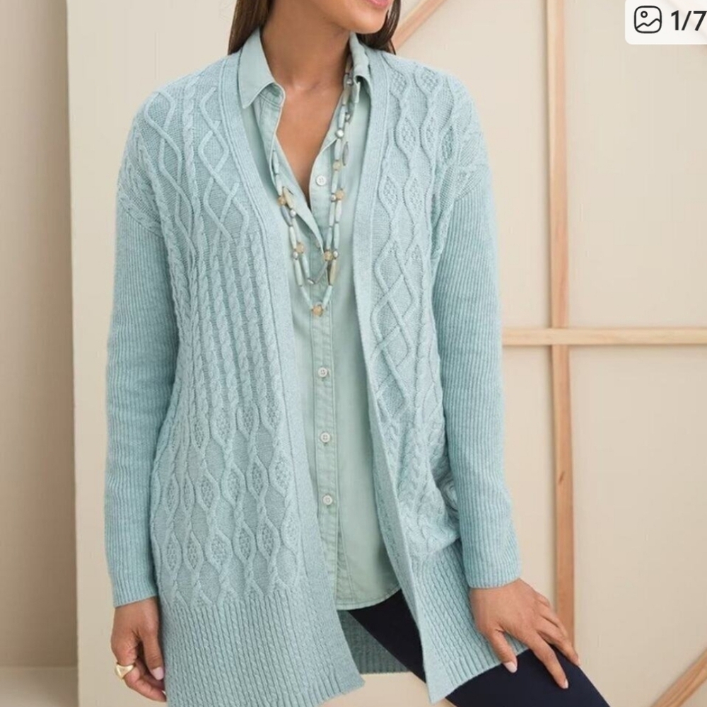 Chico's Blue Patchwork Cableknit Wool & Cashmere … - image 1